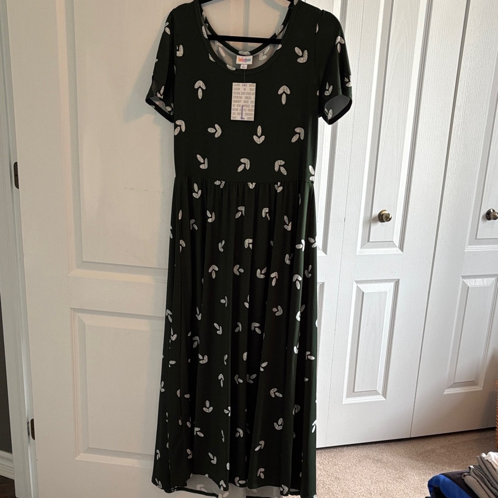 LuLaRoe Riley green Dress with White Floral Pattern